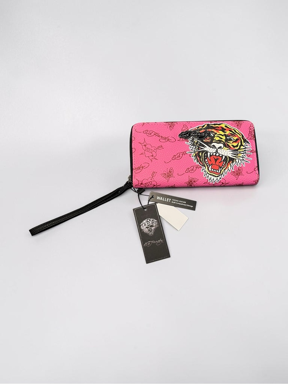 Ed Hardy Hot Pink Tiger Tattoo Zip-Around Wristlet Wallet